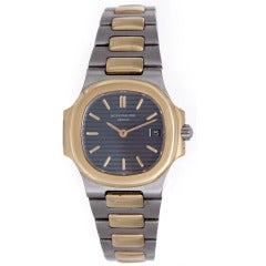 Vintage Patek Philippe Lady's Stainless Steel and Yellow Gold Nautilus Wristwatch