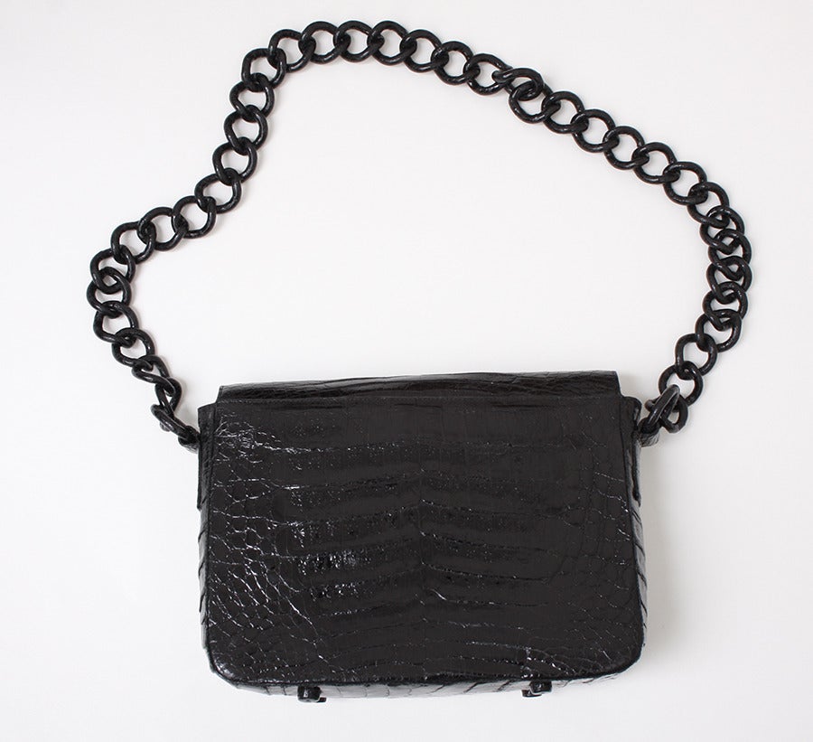 Authentic Nancy Gonzalez Soft Chain Medium Shoulder Handbag Black Crocodile In New Condition In Dallas, TX