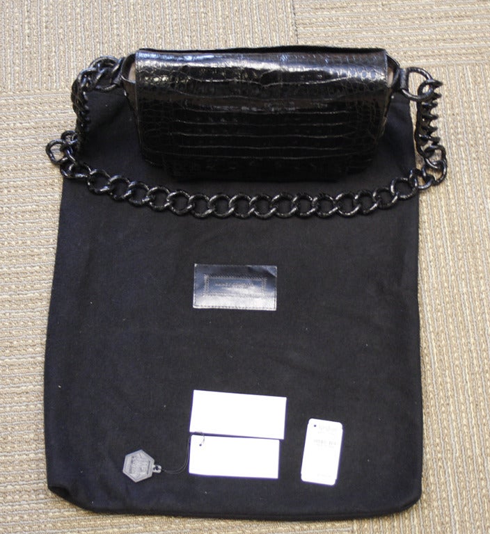 Authentic Nancy Gonzalez Soft Chain Medium Shoulder Handbag Black Crocodile 2
