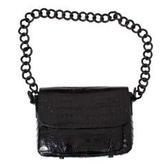 Authentic Nancy Gonzalez Soft Chain Medium Shoulder Handbag Black Crocodile