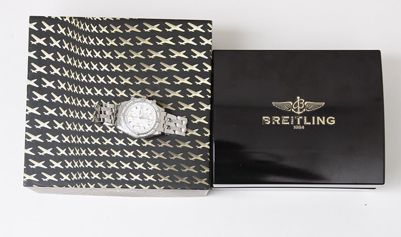 Breitling Stainless Steel and Diamond Chronomat Evolution Chronograph Watch In Excellent Condition In Dallas, TX