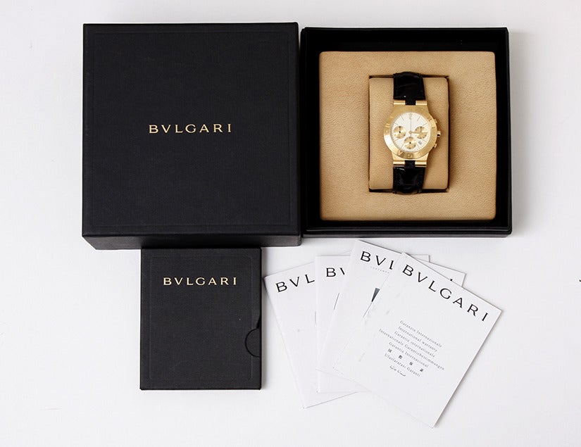 Bulgari Yellow Gold Diagono Chronograph Wristwatch In Excellent Condition In Dallas, TX