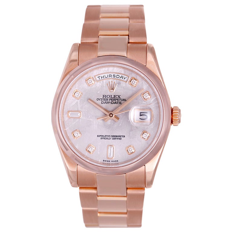 Rolex Rose Gold Day-Date Wristwatch with Diamond Meteorite Dial