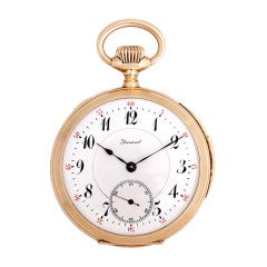 Dunand Yellow Gold Quarter Repeating Open Face Pocket Watch