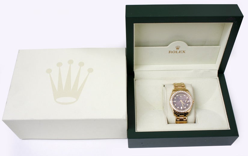 Rolex Yellow Gold and Diamond Men's Masterpiece Day-Date Wristwatch Ref 18948 In Excellent Condition In Dallas, TX