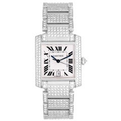 Cartier White Gold and Pave Diamond Tank Francaise Wristwatch