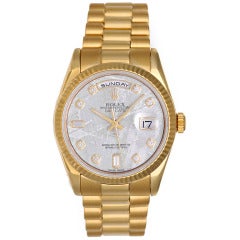 Rolex Yellow Gold Day-Date President Wristwatch with Meteorite Diamond Dial