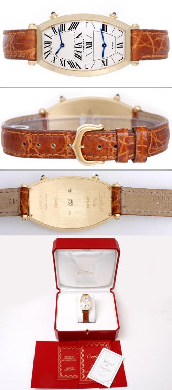 Cartier Yellow Gold Tonneau Dual Timezone Men's Wristwatch