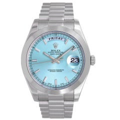 Rolex Platinum Day-Date II President Wristwatch with Glacier Blue Dial Ref 218206
