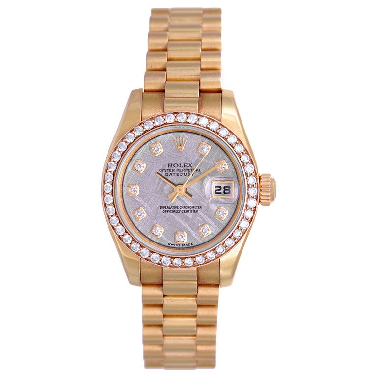 Rolex Lady's Rose Gold and Diamond President Wristwatch with Meteorite Diamond Dial