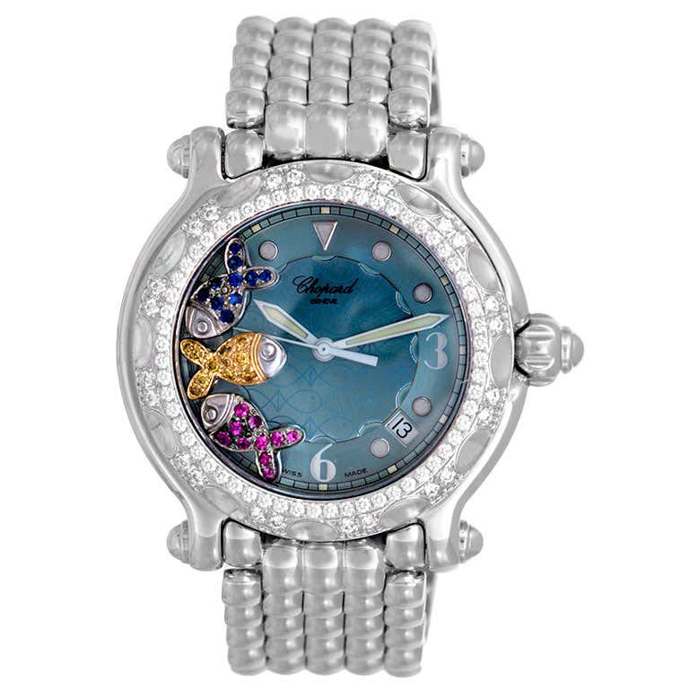 Chopard Fish Dial Chopard Lady's Stainless Steel and Diamond Happy Fish Bracelet Watch at ...