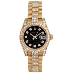 Rolex Lady's Yellow Gold and Diamond President Wristwatch Ref 179158