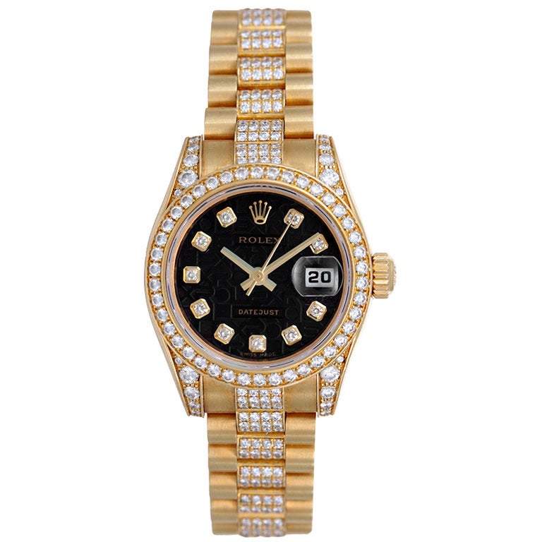 Rolex Lady's Yellow Gold and Diamond President Wristwatch Ref 179158