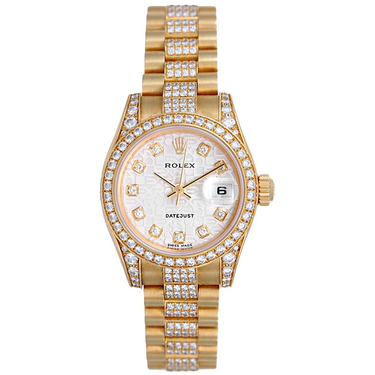 Rolex Lady's Yellow Gold and Diamond President Wristwatch Ref 179158