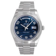Rolex Platinum Day-Date II President Wristwatch with Blue Wave Dial