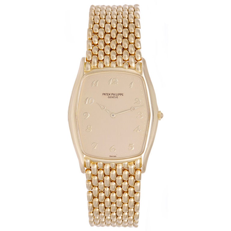 Patek Philippe Yellow Gold Tonneau Bracelet Watch Ref 3842/1