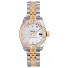 Rolex Lady's Stainless Steel and Yellow Gold Datejust Wristwatch with Diamond Dial Ref 179173