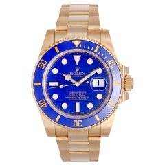 Rolex Yellow Gold Submariner Wristwatch with Blue Dial Ref 116618