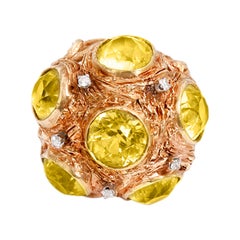 Beautiful Peridot Yellow Gold Diamond Dome Ring