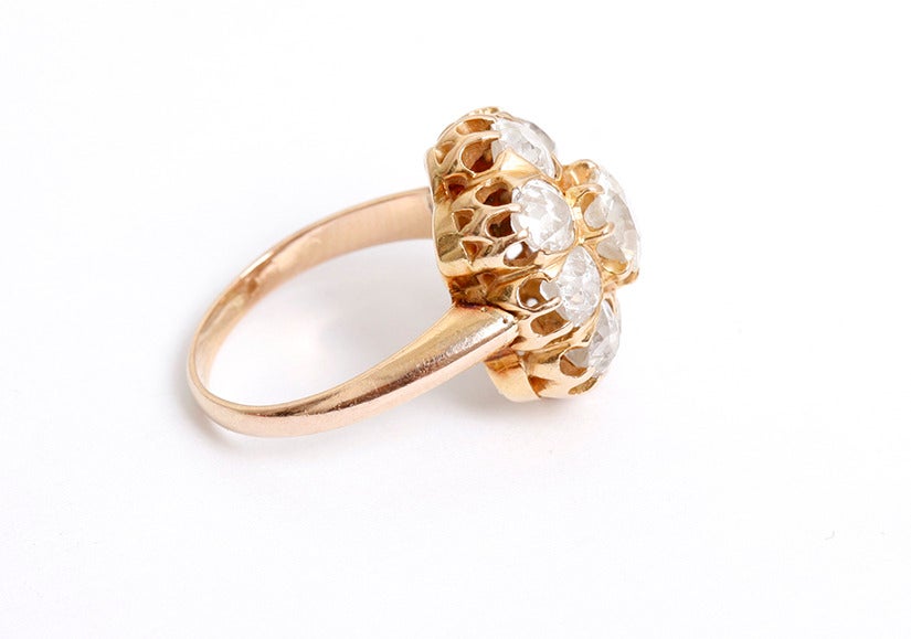 Women's Stunning Vintage Rose Gold Diamond Cluster Ring, ca. Paris 1948