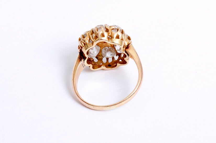 Stunning Vintage Rose Gold Diamond Cluster Ring, ca. Paris 1948 1