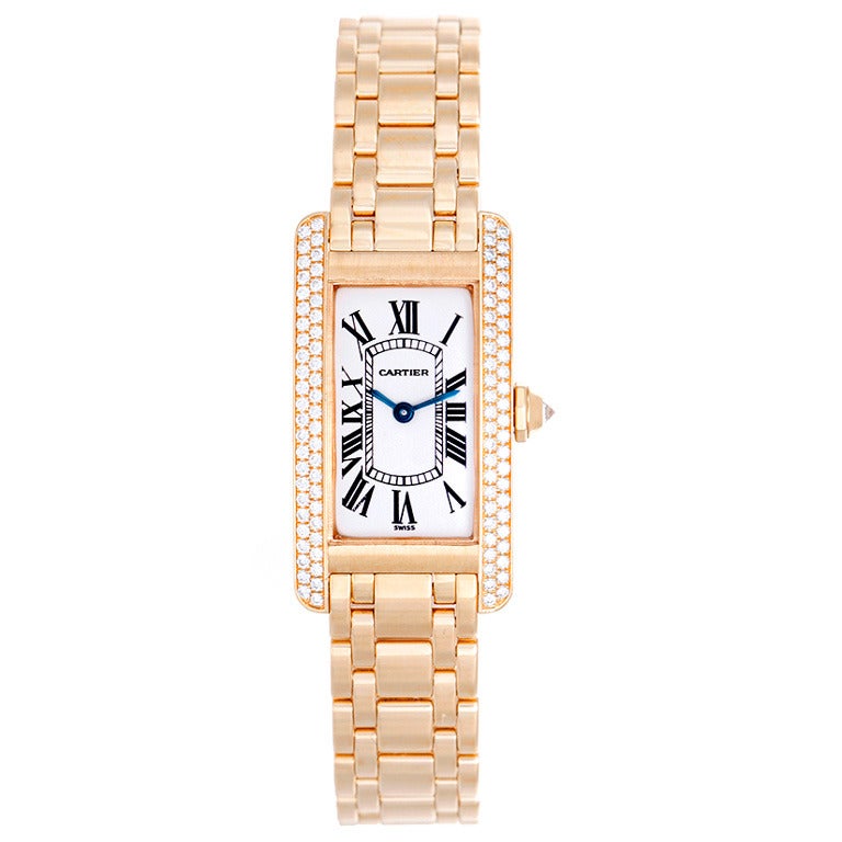 Cartier Lady's Yellow Gold and Diamond Tank Americaine Wristwatch with Bracelet