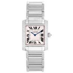 Cartier Lady's White Gold and Diamond Tank Francaise Midsize Wristwatch