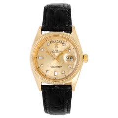 Retro Rolex Yellow Gold President Day-Date Wristwatch with Rare Factory Diamond Dial Ref 1803