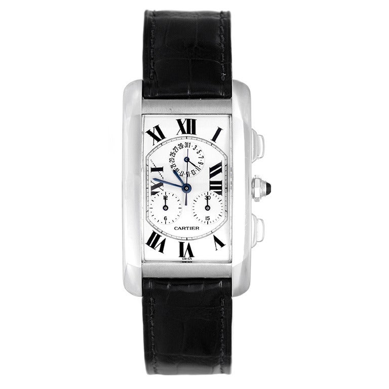 Cartier White Gold Tank Americaine Chronograph Wristwatch with Date