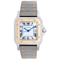Cartier Stainless Steel and Yellow Gold Santos Midsize Wristwatch
