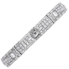 Platinum Pave Diamond Art Deco  Glycine Ladies Watch