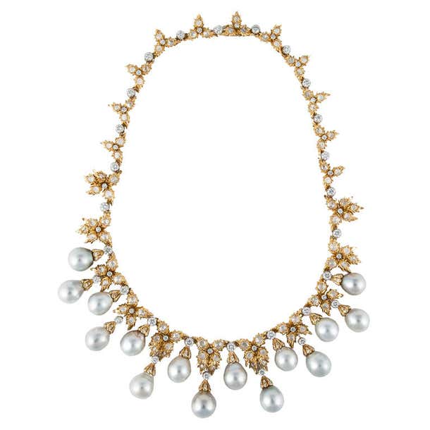 Vintage Buccellati Diamond and Cultured Pearl Necklace in 18K Gold For ...