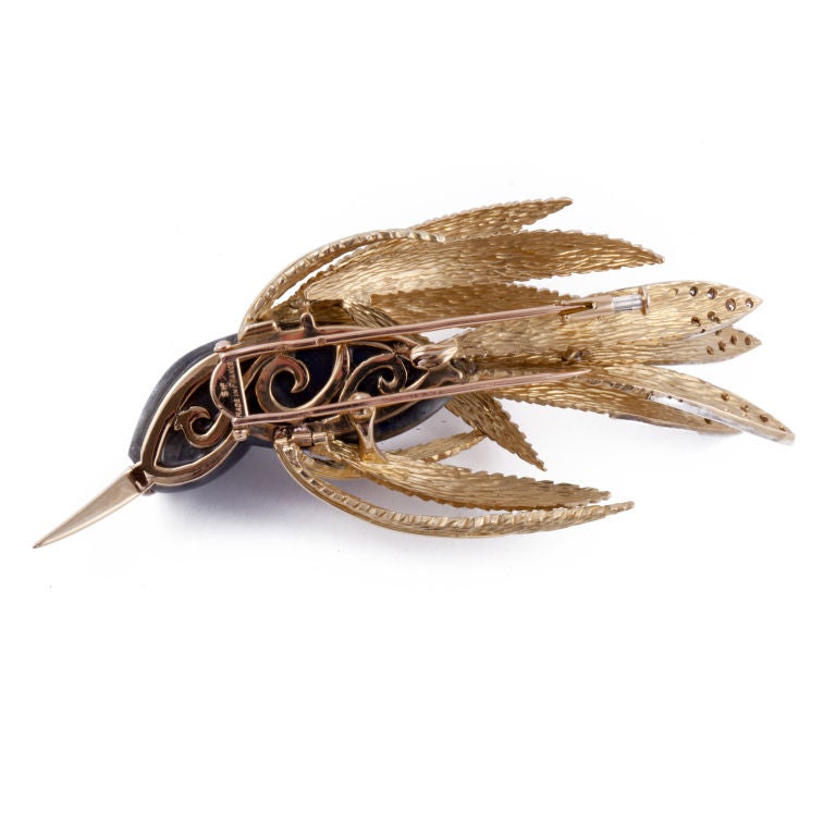 Important Stoffel Labradorite 18K Yellow Gold Bird Brooch In Good Condition In Houston, TX