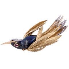 Important Labradorite Ruby Diamond Gold Bird Brooch 10