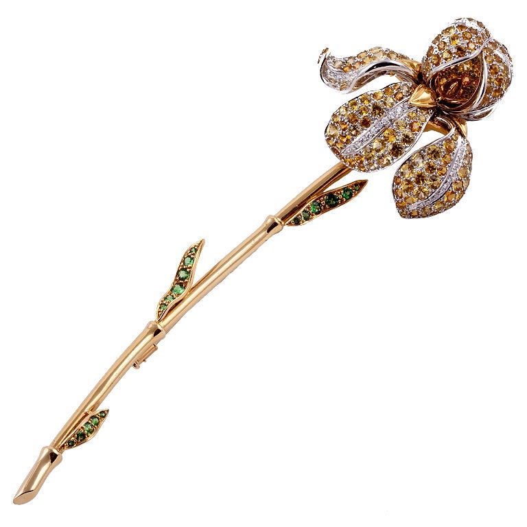 Tiffany & Co. Iris Brooch with Yellow Sapphires and Diamonds in Gold For Sale