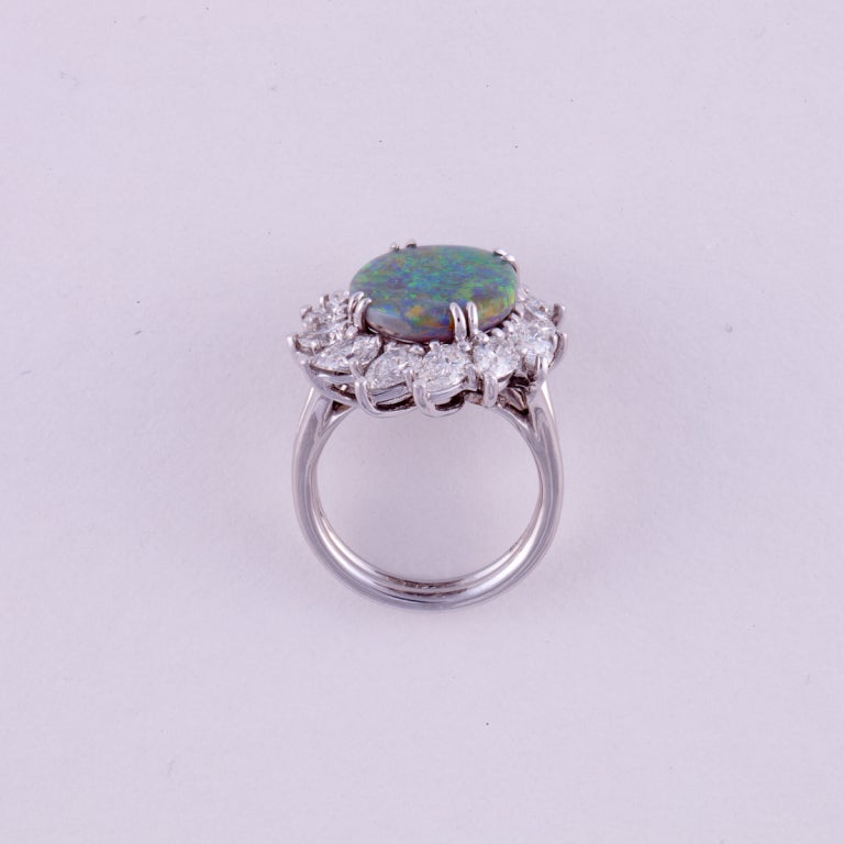Black Opal and Diamond Cocktail Ring in Platinum In Good Condition In Houston, TX
