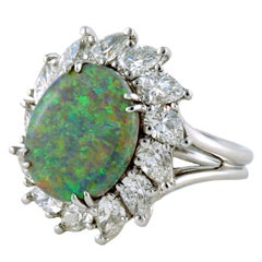 Black Opal and Diamond Cocktail Ring in Platinum