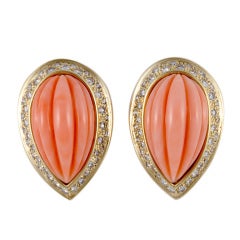 David Webb Coral and Diamond Yellow Gold Earrings 2
