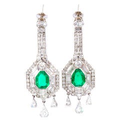 Art Deco  Emerald & Diamond Earrings