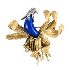 French Lapis and Gold Bird Pin