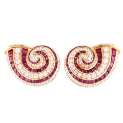 Tiffany & Co. Ruby Diamond gold shell Earrings 5