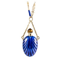 Blue Enamel Perfume Bottle Yellow Gold Necklace 2