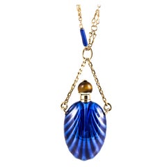 Blue Enamel Perfume Bottle Necklace in 18K Gold