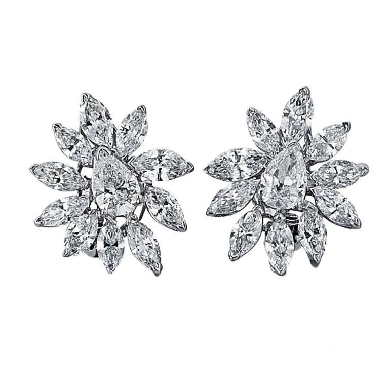 1960s Diamond Cluster Earrings in Platinum