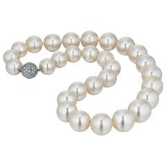 Strand of Cultured South Seas Pearls with Diamond and Platinum Clasp