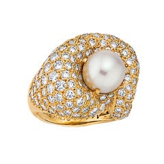 Jose Hess Cultured Pearl, Diamond, and Gold Ring 11