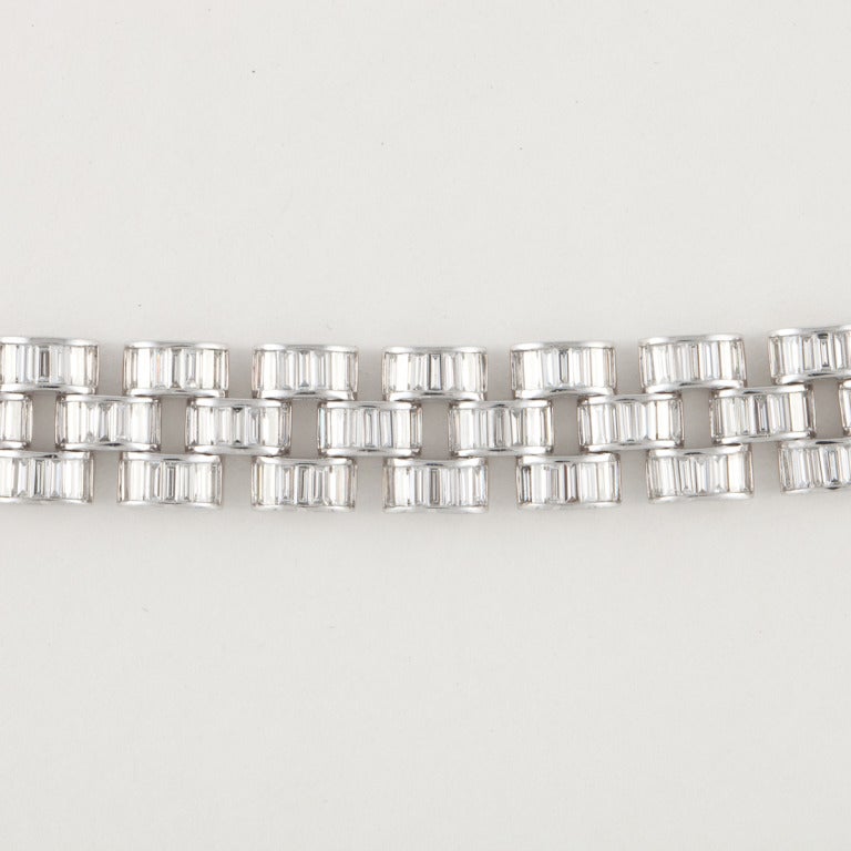 Platinum Baguette Diamond Bracelet In Good Condition For Sale In Houston, TX