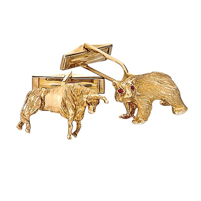 Bull and Bear Yellow Gold Cufflinks