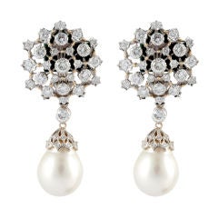 BUCCELLATI Diamond South Sea Pearl Drop Earrings
