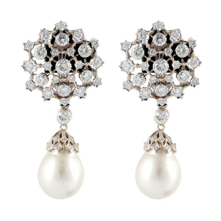 BUCCELLATI Diamond South Sea Pearl Drop Earrings at 1stDibs